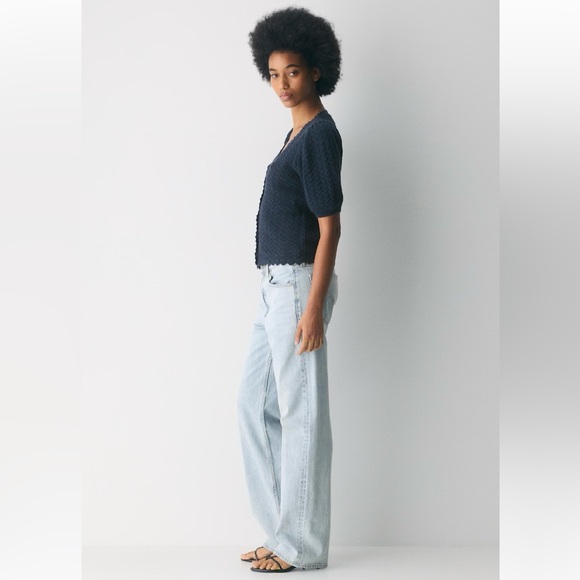 Aritzia Wilfred Fika Puff Sleeve Knit Cotton Buttoned Black Cardigan Size Large - Picture 4 of 14